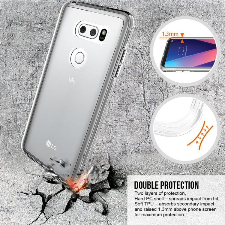 For LG V30 PC + TPU Chrome Plated Press Button Transparent Protective Back Cover Case(Transparent)