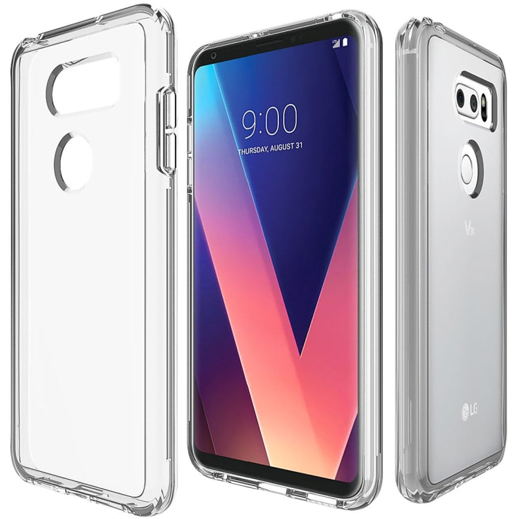 For LG V30 PC + TPU Chrome Plated Press Button Transparent Protective Back Cover Case(Transparent)