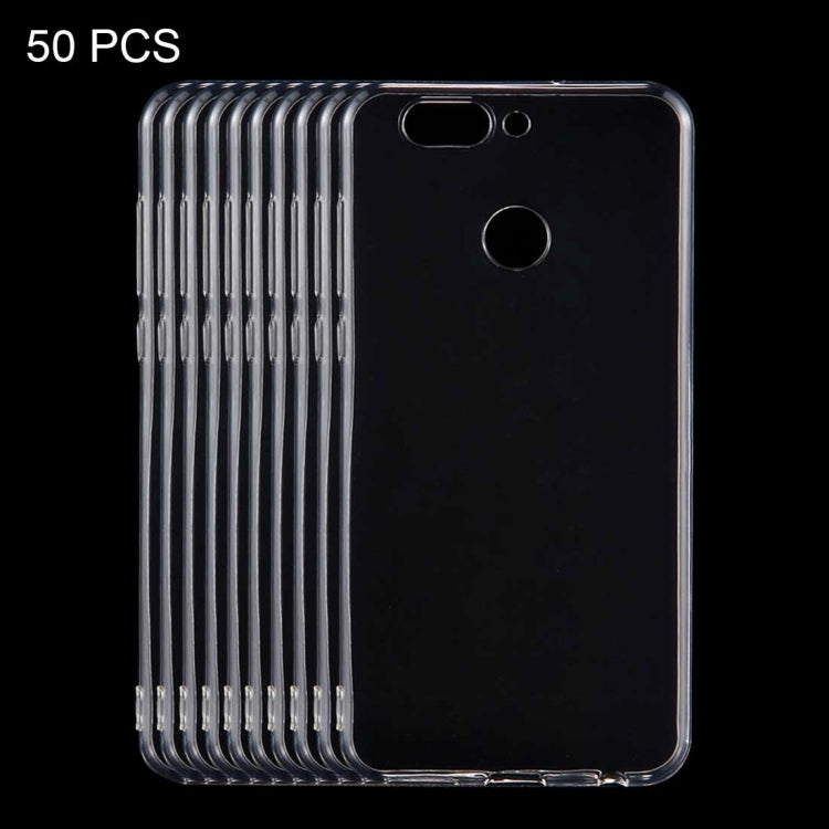 50 PCS for  Huawei nova 2 Plus 0.75mm TPU Transparent Protective Case Back Cover Shell