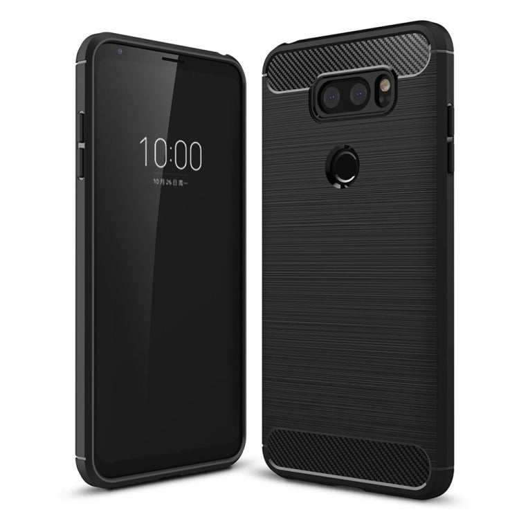 For LG V30 Brushed Texture Carbon Fiber Shockproof TPU Rugged Armor Protective Case