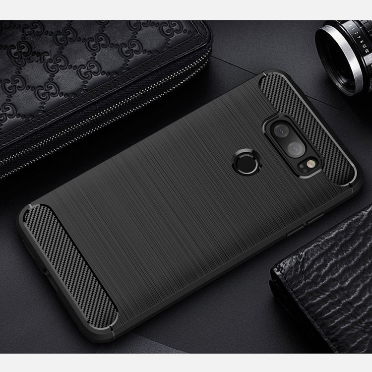 For LG V30 Brushed Texture Carbon Fiber Shockproof TPU Rugged Armor Protective Case