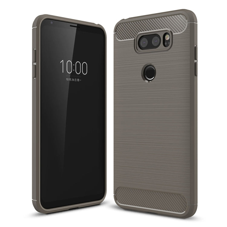 For LG V30 Brushed Texture Carbon Fiber Shockproof TPU Rugged Armor Protective Case