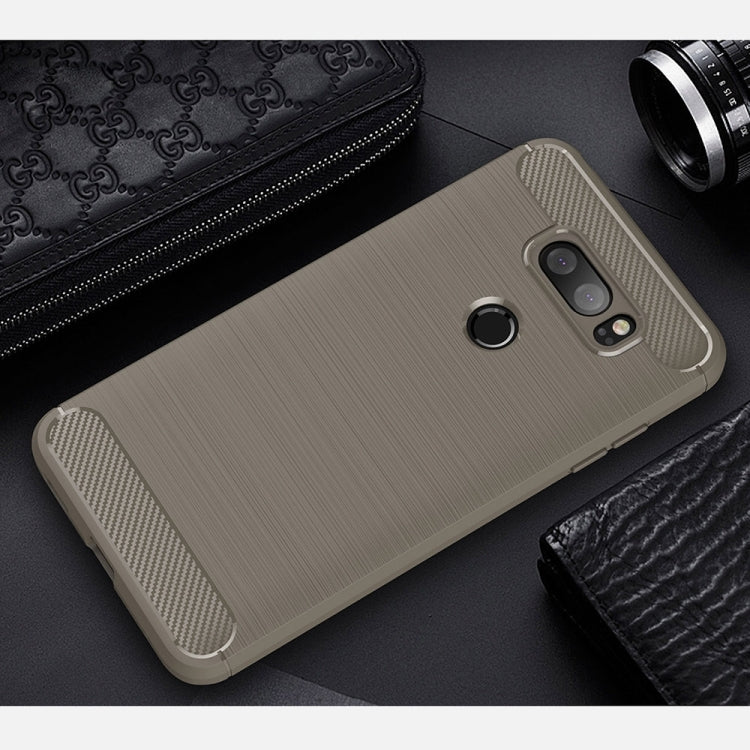 For LG V30 Brushed Texture Carbon Fiber Shockproof TPU Rugged Armor Protective Case