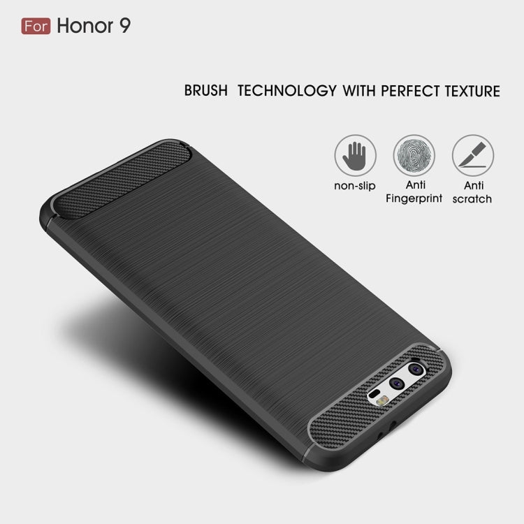 For Huawei  Honor 9 Brushed Texture Carbon Fiber Shockproof TPU Rugged Armor Protective Case
