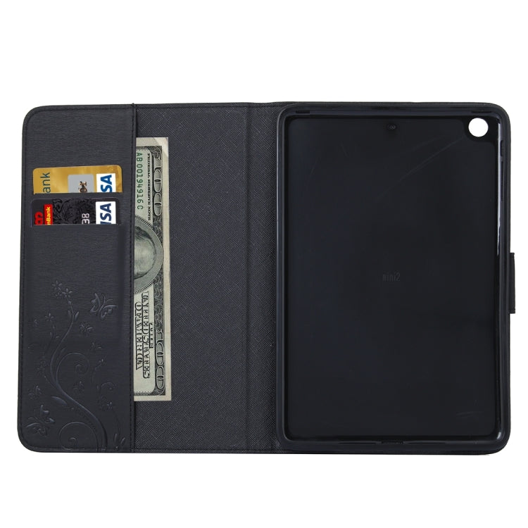 For iPad mini 3 Pressed Flowers Butterfly Pattern Horizontal Flip PU Leather Case with Magnetic Buckle & Holder & Card Slots & Wallet