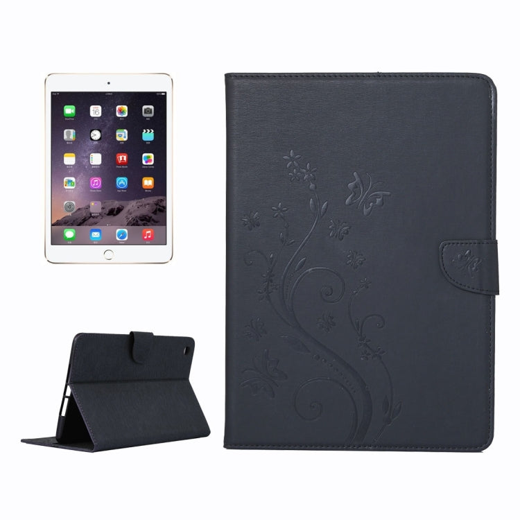 For iPad mini 3 Pressed Flowers Butterfly Pattern Horizontal Flip PU Leather Case with Magnetic Buckle & Holder & Card Slots & Wallet