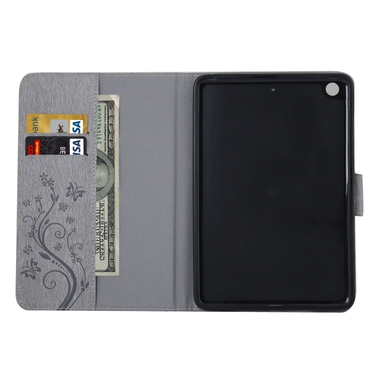 For iPad mini 3 Pressed Flowers Butterfly Pattern Horizontal Flip PU Leather Case with Magnetic Buckle & Holder & Card Slots & Wallet