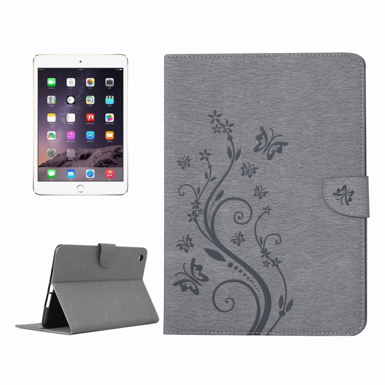 For iPad mini 3 Pressed Flowers Butterfly Pattern Horizontal Flip PU Leather Case with Magnetic Buckle & Holder & Card Slots & Wallet