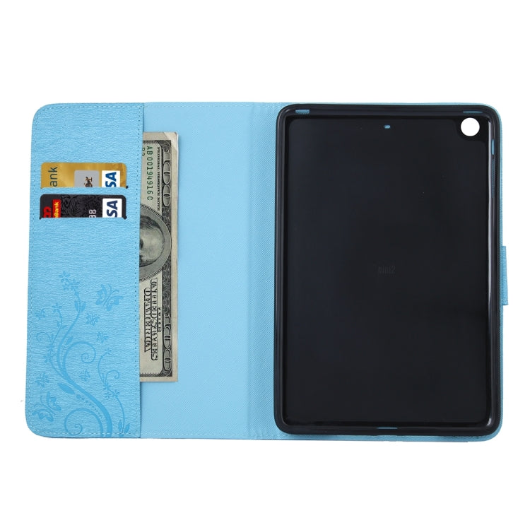 For iPad mini 3 Pressed Flowers Butterfly Pattern Horizontal Flip PU Leather Case with Magnetic Buckle & Holder & Card Slots & Wallet