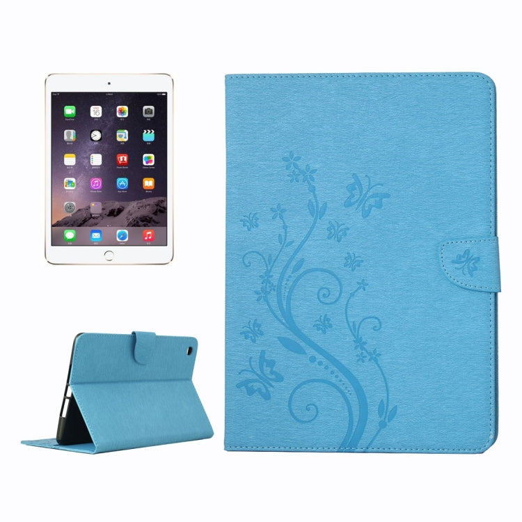 For iPad mini 3 Pressed Flowers Butterfly Pattern Horizontal Flip PU Leather Case with Magnetic Buckle & Holder & Card Slots & Wallet