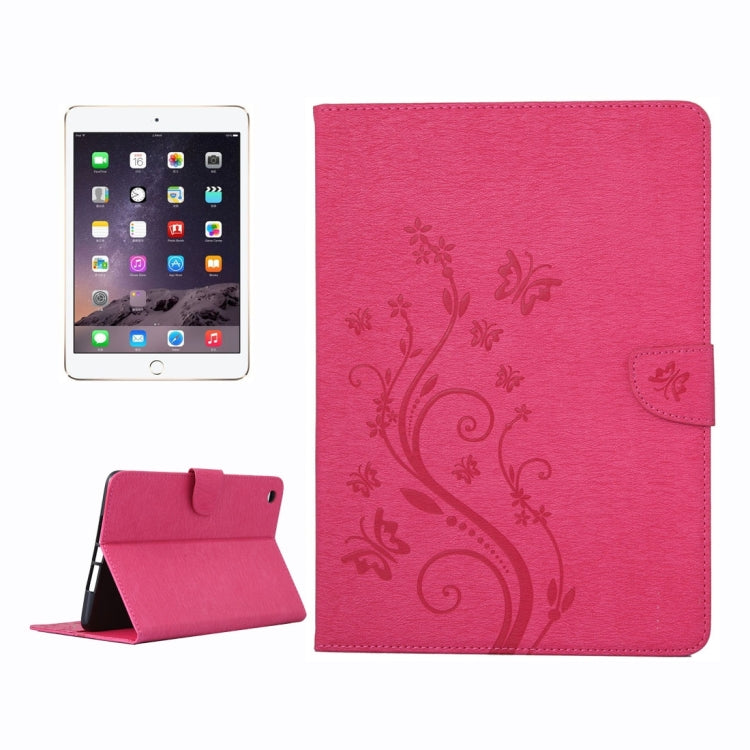 For iPad mini 3 Pressed Flowers Butterfly Pattern Horizontal Flip PU Leather Case with Magnetic Buckle & Holder & Card Slots & Wallet