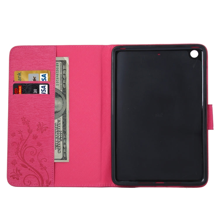 For iPad mini 3 Pressed Flowers Butterfly Pattern Horizontal Flip PU Leather Case with Magnetic Buckle & Holder & Card Slots & Wallet
