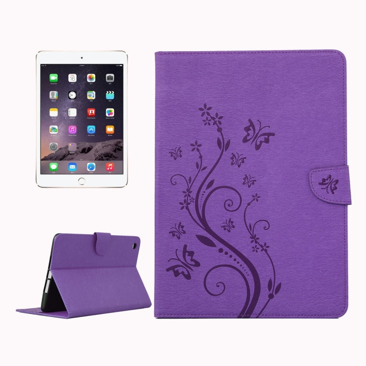 For iPad mini 3 Pressed Flowers Butterfly Pattern Horizontal Flip PU Leather Case with Magnetic Buckle & Holder & Card Slots & Wallet