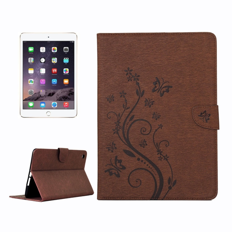 For iPad mini 3 Pressed Flowers Butterfly Pattern Horizontal Flip PU Leather Case with Magnetic Buckle & Holder & Card Slots & Wallet