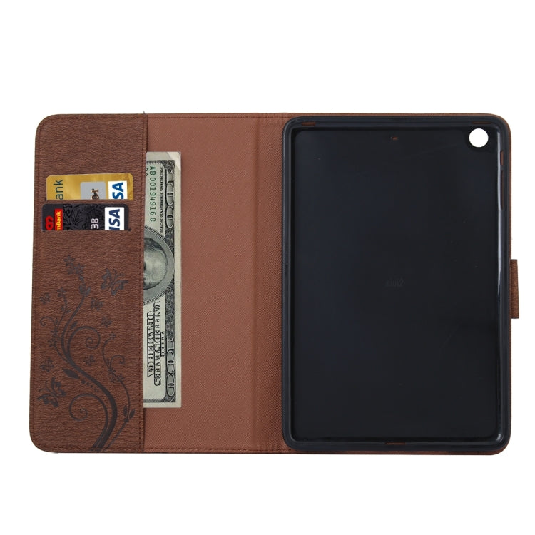For iPad mini 3 Pressed Flowers Butterfly Pattern Horizontal Flip PU Leather Case with Magnetic Buckle & Holder & Card Slots & Wallet