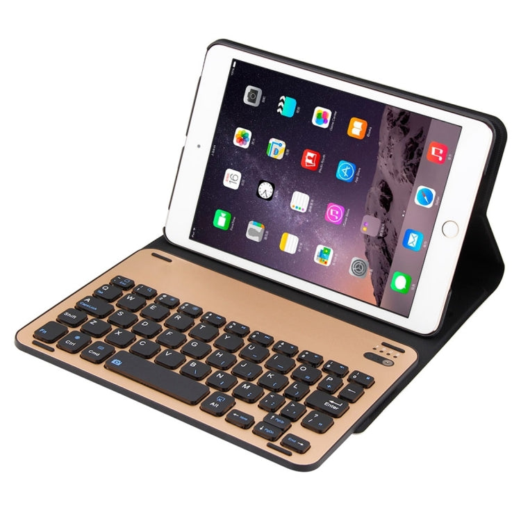 For iPad mini 3 / mini 2 / mini Detachable Aluminum Alloy Bluetooth Keyboard + Lambskin Texture Leather Tablet Case with Holder