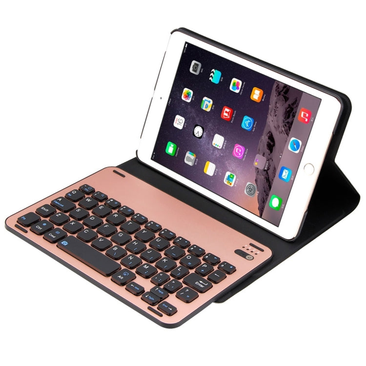 For iPad mini 3 / mini 2 / mini Detachable Aluminum Alloy Bluetooth Keyboard + Lambskin Texture Leather Tablet Case with Holder