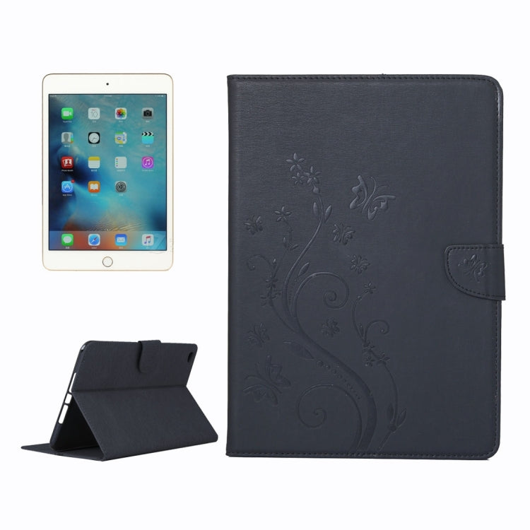 For iPad mini 4 Pressed Flowers Butterfly Pattern Horizontal Flip PU Leather Case with Magnetic Buckle & Holder & Card Slots & Wallet