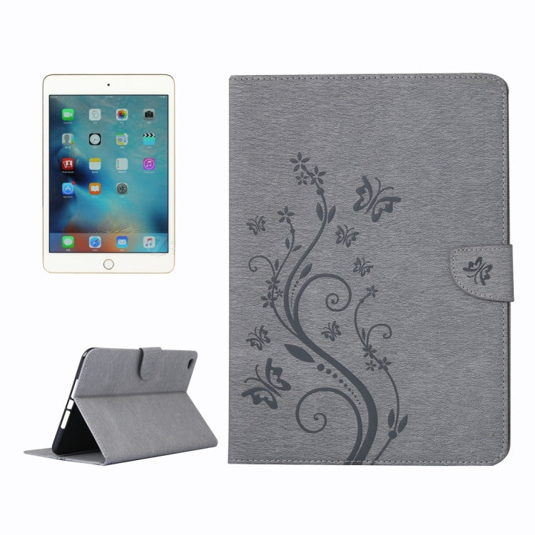 For iPad mini 4 Pressed Flowers Butterfly Pattern Horizontal Flip PU Leather Case with Magnetic Buckle & Holder & Card Slots & Wallet