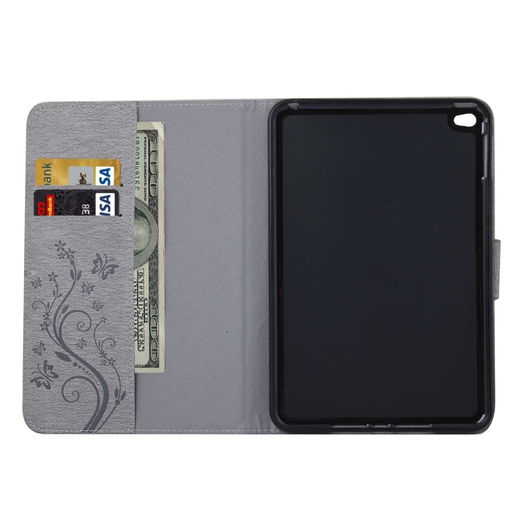 For iPad mini 4 Pressed Flowers Butterfly Pattern Horizontal Flip PU Leather Case with Magnetic Buckle & Holder & Card Slots & Wallet