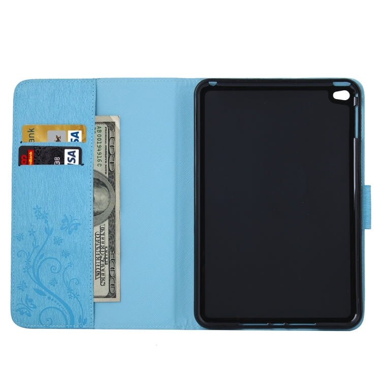 For iPad mini 4 Pressed Flowers Butterfly Pattern Horizontal Flip PU Leather Case with Magnetic Buckle & Holder & Card Slots & Wallet