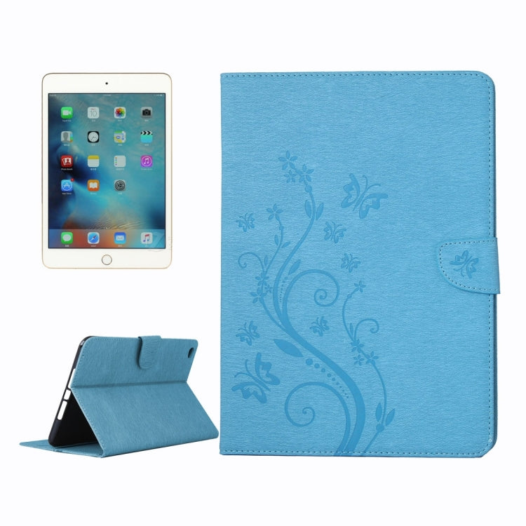 For iPad mini 4 Pressed Flowers Butterfly Pattern Horizontal Flip PU Leather Case with Magnetic Buckle & Holder & Card Slots & Wallet