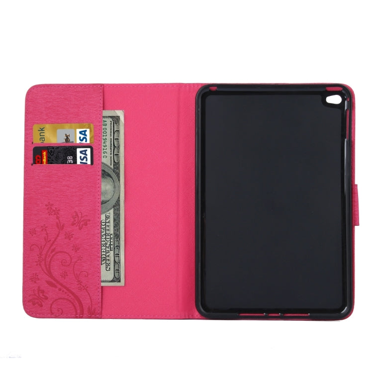 For iPad mini 4 Pressed Flowers Butterfly Pattern Horizontal Flip PU Leather Case with Magnetic Buckle & Holder & Card Slots & Wallet