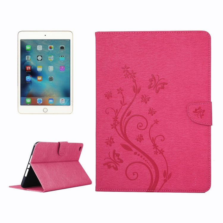 For iPad mini 4 Pressed Flowers Butterfly Pattern Horizontal Flip PU Leather Case with Magnetic Buckle & Holder & Card Slots & Wallet