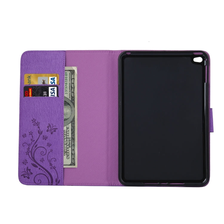 For iPad mini 4 Pressed Flowers Butterfly Pattern Horizontal Flip PU Leather Case with Magnetic Buckle & Holder & Card Slots & Wallet
