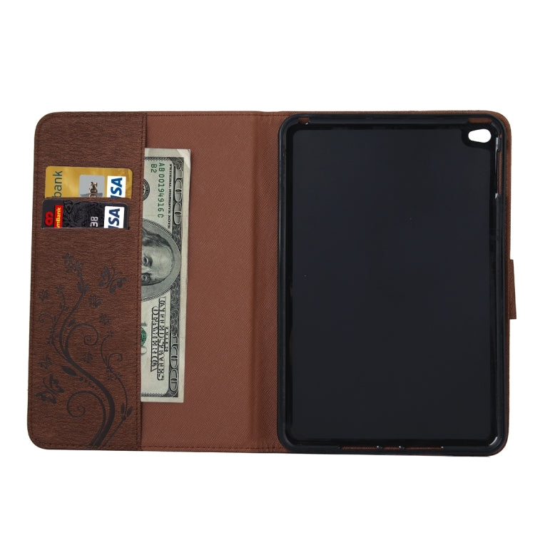 For iPad mini 4 Pressed Flowers Butterfly Pattern Horizontal Flip PU Leather Case with Magnetic Buckle & Holder & Card Slots & Wallet