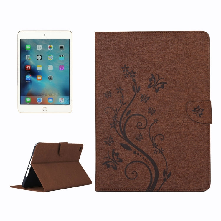 For iPad mini 4 Pressed Flowers Butterfly Pattern Horizontal Flip PU Leather Case with Magnetic Buckle & Holder & Card Slots & Wallet