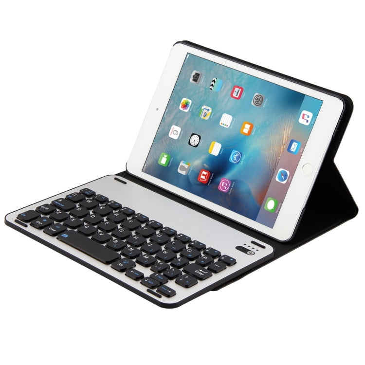 For iPad mini 4 Detachable Aluminum Alloy Bluetooth Keyboard + Lambskin Texture Leather Tablet Case with Holder
