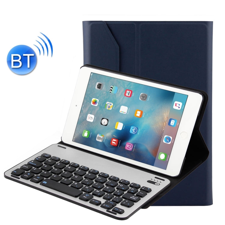 For iPad mini 4 Detachable Aluminum Alloy Bluetooth Keyboard + Lambskin Texture Leather Tablet Case with Holder