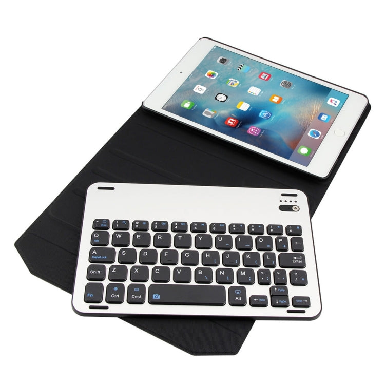 For iPad mini 4 Detachable Aluminum Alloy Bluetooth Keyboard + Lambskin Texture Leather Tablet Case with Holder
