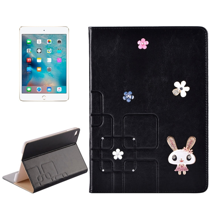 For iPad mini 4 Rabbit Pattern Diamond Encrusted Leather Case with Holder & Card Slots