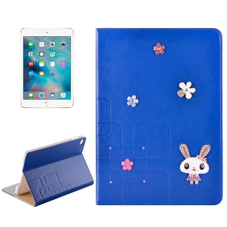 For iPad mini 4 Rabbit Pattern Diamond Encrusted Leather Case with Holder & Card Slots