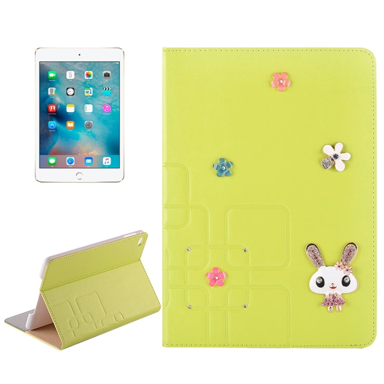For iPad mini 4 Rabbit Pattern Diamond Encrusted Leather Case with Holder & Card Slots