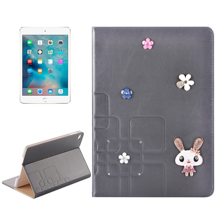 For iPad mini 4 Rabbit Pattern Diamond Encrusted Leather Case with Holder & Card Slots