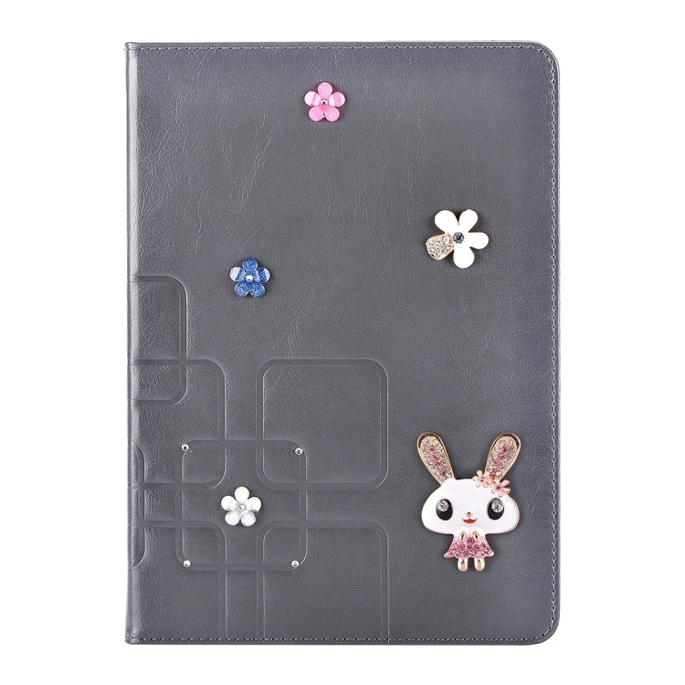 For iPad mini 4 Rabbit Pattern Diamond Encrusted Leather Case with Holder & Card Slots