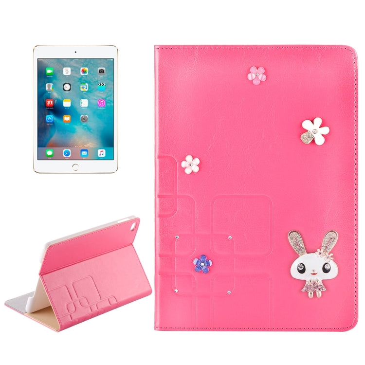For iPad mini 4 Rabbit Pattern Diamond Encrusted Leather Case with Holder & Card Slots