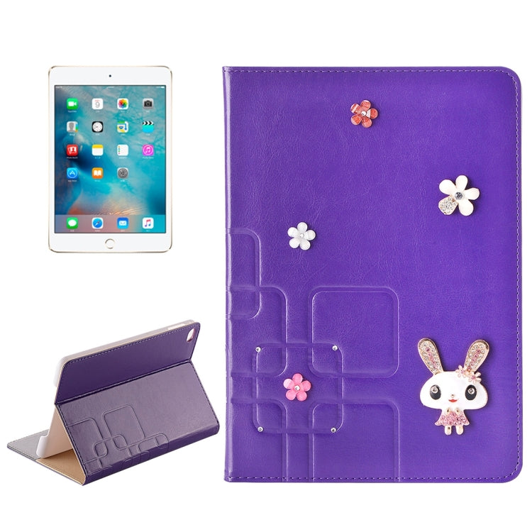 For iPad mini 4 Rabbit Pattern Diamond Encrusted Leather Case with Holder & Card Slots