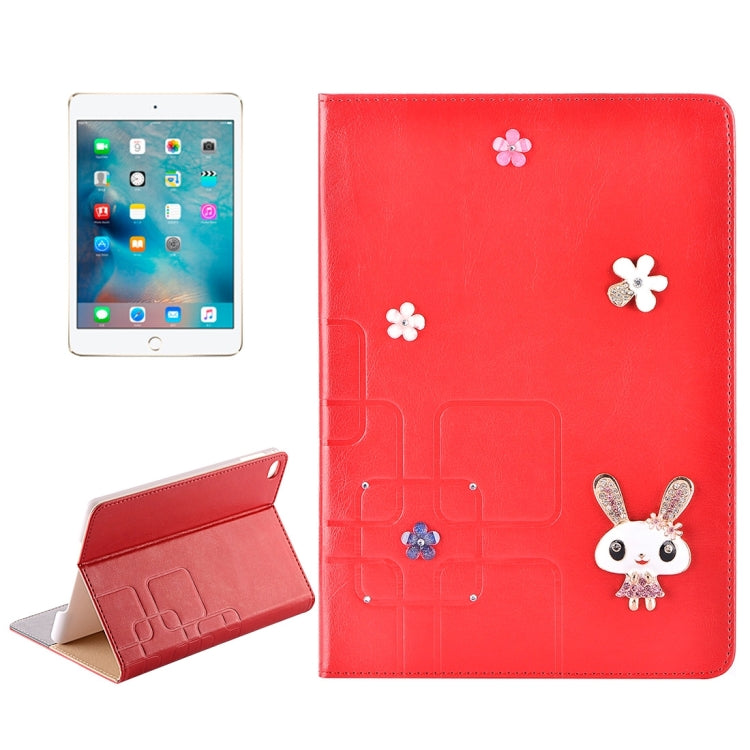 For iPad mini 4 Rabbit Pattern Diamond Encrusted Leather Case with Holder & Card Slots