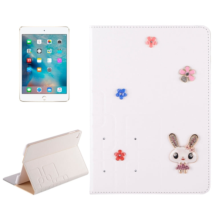 For iPad mini 4 Rabbit Pattern Diamond Encrusted Leather Case with Holder & Card Slots