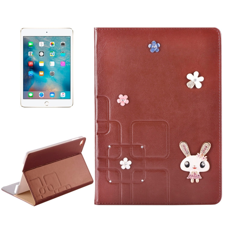 For iPad mini 4 Rabbit Pattern Diamond Encrusted Leather Case with Holder & Card Slots