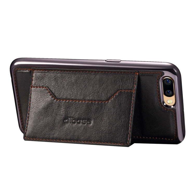 For OPPO  R11 Plus Electroplating TPU Crazy Horse Texture Protective Case with Holder & Card Slots & Lanyard