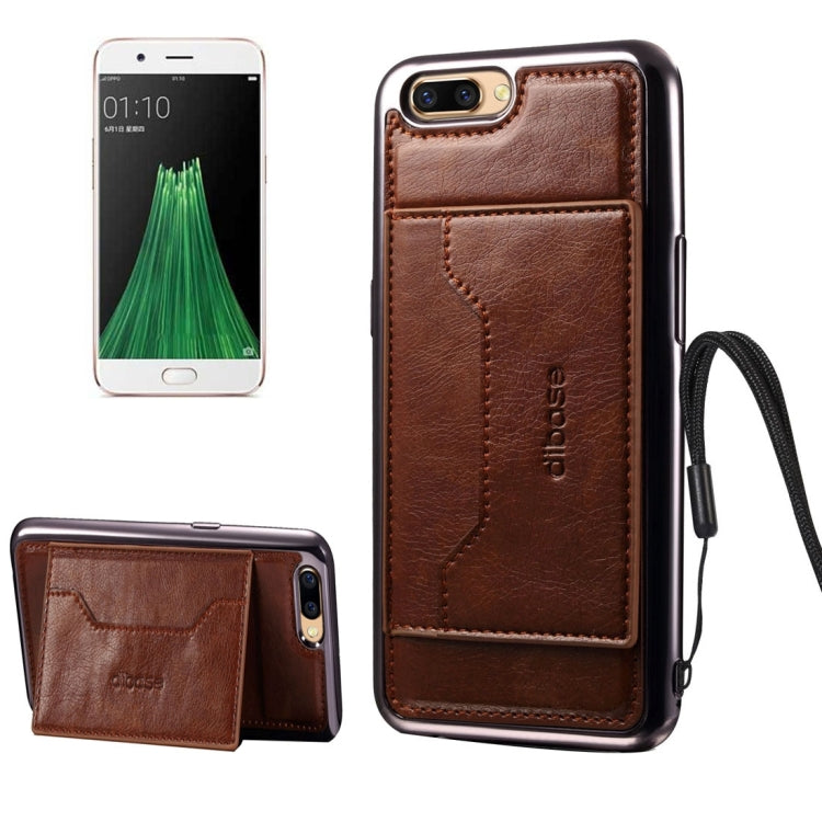 For OPPO  R11 Plus Electroplating TPU Crazy Horse Texture Protective Case with Holder & Card Slots & Lanyard