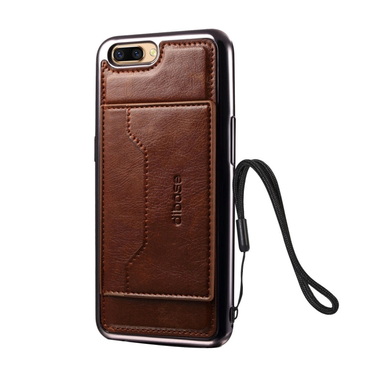 For OPPO  R11 Plus Electroplating TPU Crazy Horse Texture Protective Case with Holder & Card Slots & Lanyard