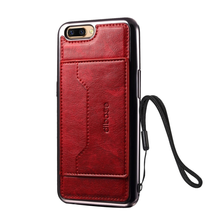 For OPPO  R11 Electroplating TPU Crazy Horse Texture Protective Case with Holder & Card Slots & Lanyard