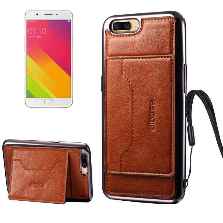 For OPPO  R11 Electroplating TPU Crazy Horse Texture Protective Case with Holder & Card Slots & Lanyard