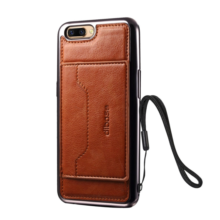 For OPPO  R11 Electroplating TPU Crazy Horse Texture Protective Case with Holder & Card Slots & Lanyard